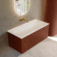Badmeubel Mondiaz Kurve-Dlux | 100 cm cm | Meubelkleur Ruby | Wastafelkleur Ostra | Solid surface | Wasbak midden spoelbak | Zonder kraangat(en)
