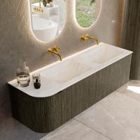 Badmeubel Mondiaz Kurve-Dlux | 145 cm cm | Meubelkleur Shadow | Wastafelkleur Opalo | Solid surface | Dubbel / Rechts spoelbak | Zonder kraangat(en)