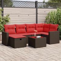 7-delige Loungeset met kussens poly rattan bruin