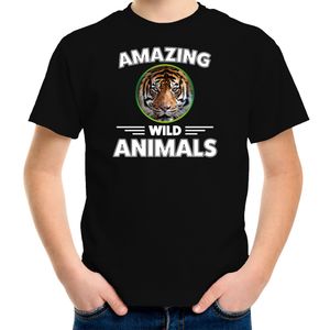 T-shirt tijgers amazing wild animals / dieren zwart voor kinderen