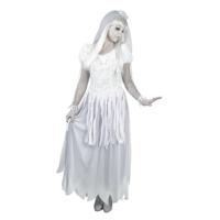 Boland Spook Bruid verkleedkleding kostuum - voor dames - Halloween - witte jurk en tiara