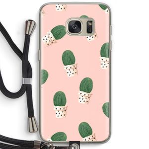 Cactusprint roze: Samsung Galaxy S7 Transparant Hoesje met koord