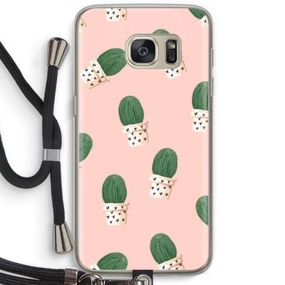 Cactusprint roze: Samsung Galaxy S7 Transparant Hoesje met koord