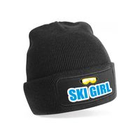 Apres ski muts ski girl zwart voor dames - Foute wintersport muts