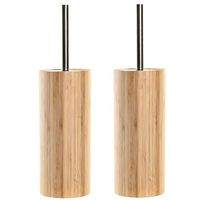 2x stuks WC/Toiletborstel in houder bruin bamboe hout 37 x 10 cm - Toiletborstels