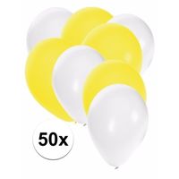 50x ballonnen - 27 cm - wit / gele versiering - thumbnail