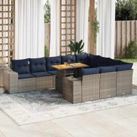 11-delige Loungeset met kussens poly rattan grijs