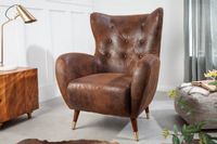 Retro design fauteuil DON antiek bruin met veerkern gouden voetdoppen - 40982