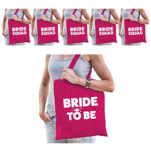 Pakket Vrijgezellenfeest dames tasjes/ goodiebag: 1x Bride to Be roze+ 7x Bride Squad roze