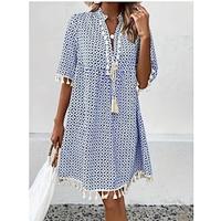 Dames Boho-jurk strand jurk Strandkleding Lange jurk maxi-jurk Kwastje Afdrukken Modieus Casual Geometrisch V-hals Halve mouw Standaard pasvorm Dagelijks Vakantie blauw Muntgroen 2023 Zomer Lente S M Lightinthebox