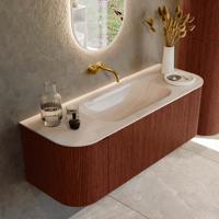 Badmeubel Mondiaz Kurve-Dlux | 130 cm | Meubelkleur Ruby | Wastafelkleur Meli | Solid surface | Wasbak midden spoelbak | Zonder kraangat(en)