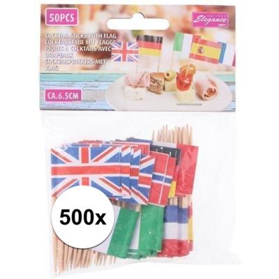 500x Europese landen cocktailprikkers - kleine vlaggetjes prikkers - papier en hout