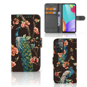 Samsung Galaxy A52 Telefoonhoesje met Pasjes Pauw met Bloemen