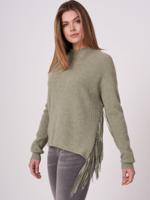 Ribgebreide trui met lange franjes van cashmere-melange
