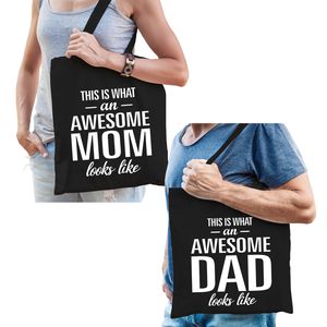 Awesome Mom en Awesome Dad tasje - Cadeau tassen set voor Papa en Mama