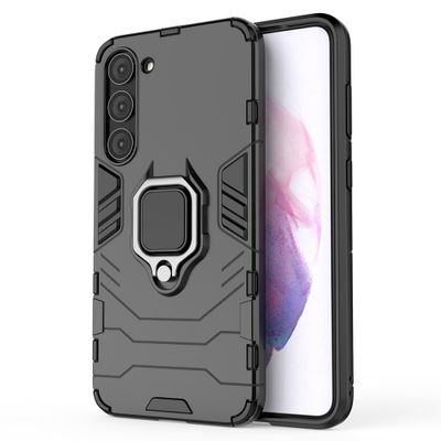 Lunso - Samsung Galaxy S23 - Armor backcover hoes met ringhouder - Zwart