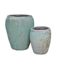 Nasser Groene Keramieke Pot - set van 2