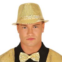 Guirca Glitter verkleed hoedje - goud - verkleed accessoires - volwassenen/heren - met pailletten   -