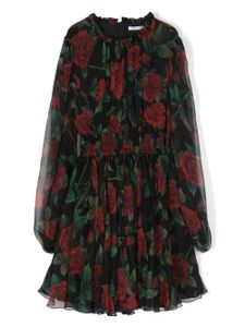 Dolce & Gabbana Kids robe en soie superposée à fleurs - Noir