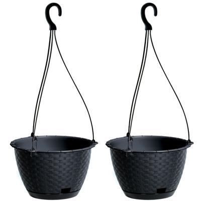 Prosperplast Plantenpot - 2x stuks - hangend - kunststof - antraciet - D22 x H14 cm - bloempot
