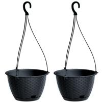 Prosperplast Plantenpot - 2x stuks - hangend - kunststof - antraciet - D22 x H14 cm - bloempot Prosperplast Plantenpot - 2x stuks - hangend - kunststof - antraciet - D22 x H14 cm - bloempot