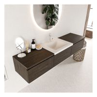 Mondiaz Bukla 180cm badmeubel met module 60 dark brown 3 lades met wastafel midden 1 kraangat kleur talc