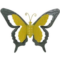 Mega Collections tuin/schutting decoratie vlinder - metaal - groen - 17 x 13 cm   - - thumbnail