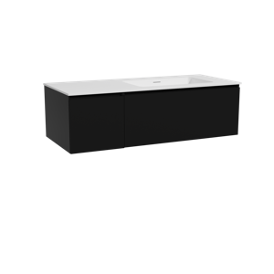 Storke Edge zwevend badmeubel 120 x 52 cm mat zwart met Mata asymmetrisch rechtse wastafel in solid surface mat wit