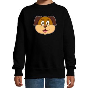 Cartoon hond trui zwart voor jongens en meisjes - Cartoon dieren sweater kinderen 14-15 jaar (170/176)  -