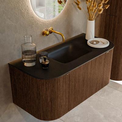Badmeubel Mondiaz Kurve | 100 cm | Meubelkleur Walnut | Wastafelkleur Urban | Midden spoelbak | Zonder kraangaten