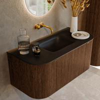 Badmeubel Mondiaz Kurve | 100 cm | Meubelkleur Walnut | Wastafelkleur Urban | Midden spoelbak | Zonder kraangaten