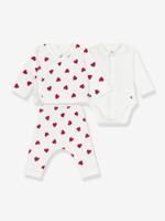 Babyset 3-delig met hartjesprint baby PETIT BATEAU vestje met overslag, broek en body wit