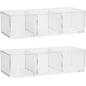 Set van 2x stuks make-up organizer 3 vakken rechthoek 23 x 8,5 cm van kunststof