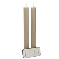 Led kaarsen/dinerkaarsen - 2x st - taupe - ribbel - 23 cm - 3D vlam - afstandsbediening - thumbnail