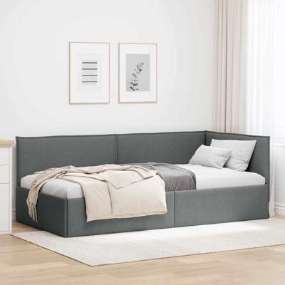 Hoekbedframe met hoofdeinde Donkergrijs 90 x 190 cm Stof