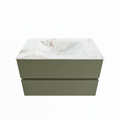 MONDIAZ VICA-DLUX 80cm badmeubel onderkast Army 2 lades. Inbouw wastafel CLOUD midden zonder kraangat, kleur Frappe.