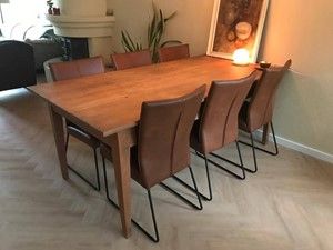 Set van 6 leren eetkamerstoelen - met designpoot - cognac kleur leer - Echt leer, Industrieel, ontdek de vele Leersoorten en Kleuren bij ShopX