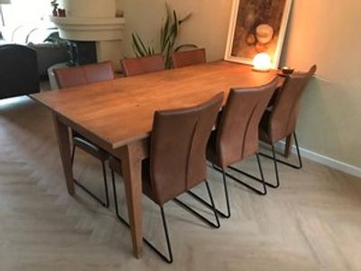 Set van 6 leren eetkamerstoelen - met designpoot - cognac kleur leer - Echt leer, Industrieel, ontdek de vele Leersoorten en Kleuren bij ShopX