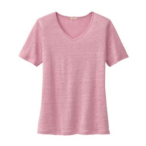 Linnen T-shirt met V-hals, roze Maat: 44/46