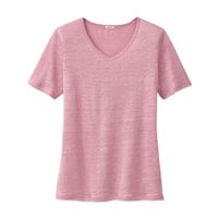 Linnen T-shirt met V-hals, roze Maat: 44/46