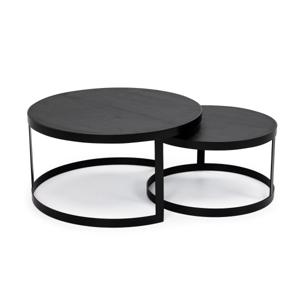 Salontafelset 'Saar' rond 80 en 60cm, kleur zwart / zwart eiken