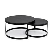 Salontafelset 'Saar' rond 80 en 60cm, kleur zwart / zwart eiken