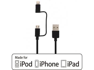 Mobilize Mobilize 2in1 Cable USB to Apple MFi Lightning or Micro USB 1.5m. Black