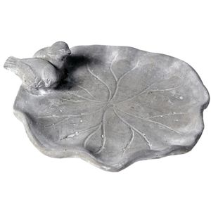Vogelbad/voederschaal - lotus - grijs - cement - D28 x H8 cm - drinkschaal voor tuinvogel