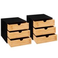 Kantoor organizer ladeblok - 2x - 3 lades - 25 x 31 x 25 cm - bamboe hout