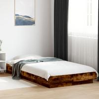 Bedframe LED-verlichting bewerkt hout gerookt eiken 75x190 cm
