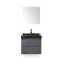 Dante Badmeubelset 60 cm - Beton Antraciet - Wastafel Hardsteen Wit Lucca - met Spiegel