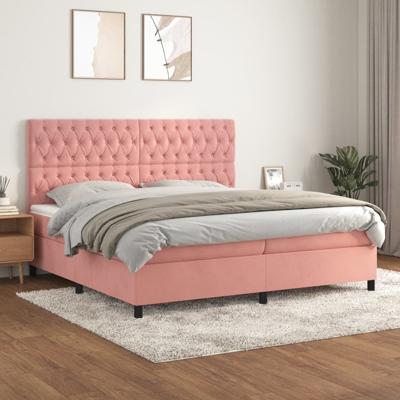 Boxspring met matras fluweel roze 200x200 cm