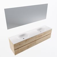 MONDIAZ VICA 190cm badmeubel onderkast Washed Oak 4 lades. Wastafel Moon dubbel 2 kraangaten, kleur Talc met spiegel LED.