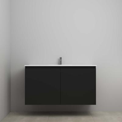 On-Line Onderkast - 120 cm - Voorgemonteerd - Greeploos 2 Deuren - Porseleinen Wastafel - 1 Kraangat - Mat Zwart